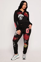 Womens Graffiti Print Half Zip Hoodie, Black, Size L