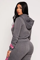 Womens Graffiti Print Half Zip Hoodie, Grey,