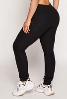 Womens Leopard Textured Knit Joggers, Black,