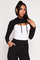 Womens Geometric Patterned Shrug Sweatshirt, Black, Size M