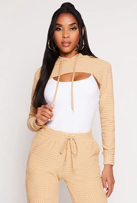 Womens Geometric Patterned Shrug Sweatshirt, Beige, Size M