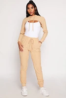 Womens Geometric Patterned Shrug Sweatshirt, Beige, Size M