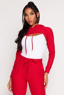 Womens Geometric Patterned Shrug Sweatshirt, Red, Size M