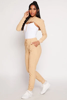 Womens Geometric Embossed Joggers, Khaki, Size S