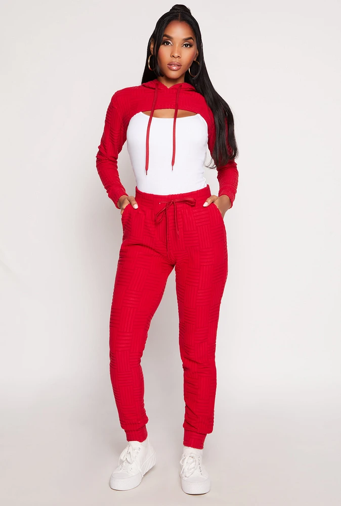 Womens Geometric Embossed Joggers, Red, Size M