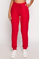 Womens Geometric Embossed Joggers, Red, Size M