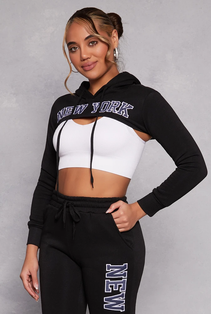 Womens New York Hooded Shrug, Black, Size M