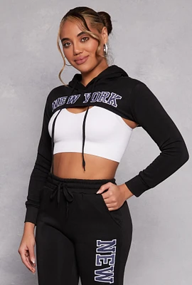 Womens New York Hooded Shrug, Black, Size M