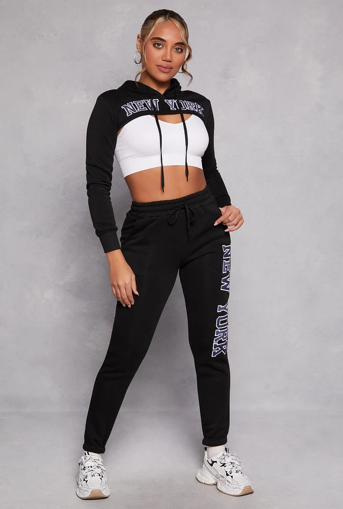 Womens New York Hooded Shrug, Black, Size M