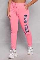 Womens New York Sweatpants, Pink, Size XL