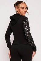 Womens Rhinestone Sleeve Hoodie, Black, Size L