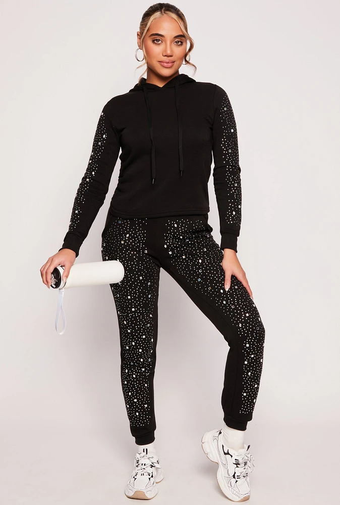 Womens Rhinestone Drawstring Joggers,