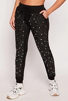 Womens Rhinestone Drawstring Joggers,