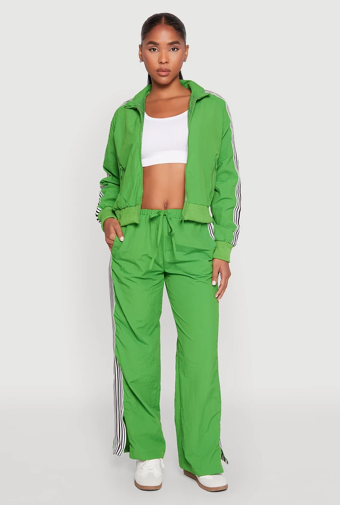Womens Contrast Trim Slit Hem Track Pants, Green,