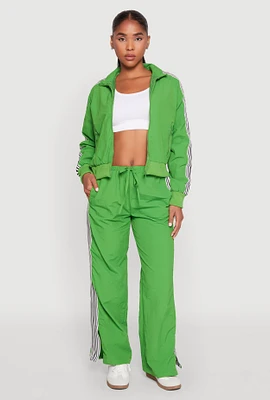 Womens Contrast Trim Slit Hem Track Pants, Green,