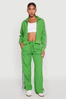 Womens Contrast Trim Slit Hem Track Pants, Green,