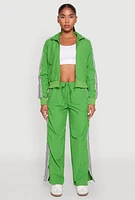 Womens Contrast Trim Slit Hem Track Pants, Green,