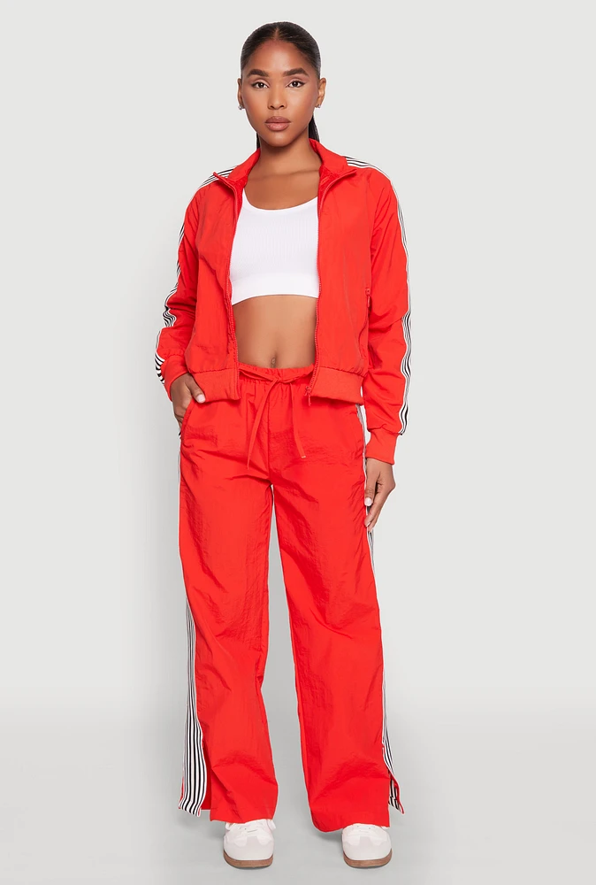 Womens Contrast Trim Slit Hem Track Pants, Red, Size XL