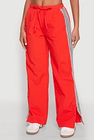 Womens Contrast Trim Slit Hem Track Pants, Red, Size XL