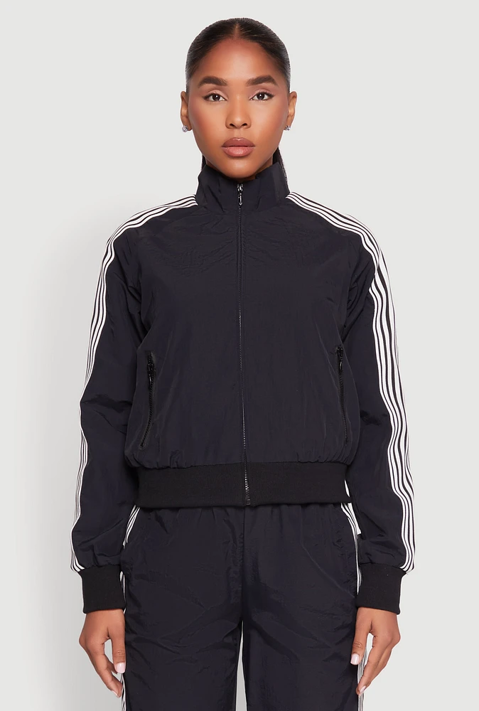 Womens Contrast Trim Mock Neck Track Jacket,