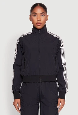 Womens Contrast Trim Mock Neck Track Jacket,