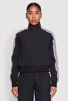 Womens Contrast Trim Mock Neck Track Jacket, Black, Size M