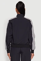 Womens Contrast Trim Mock Neck Track Jacket,
