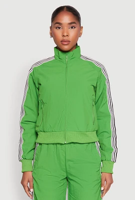 Womens Contrast Trim Mock Neck Track Jacket,