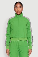 Womens Contrast Trim Mock Neck Track Jacket, Green, Size L