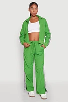 Womens Contrast Trim Mock Neck Track Jacket, Green, Size L