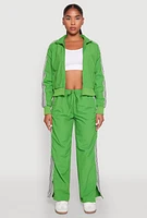 Womens Contrast Trim Mock Neck Track Jacket, Green, Size L