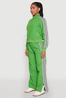 Womens Contrast Trim Mock Neck Track Jacket, Green, Size L