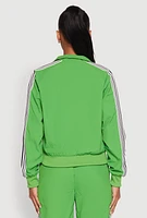 Womens Contrast Trim Mock Neck Track Jacket, Green, Size L