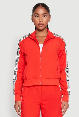 Womens Contrast Trim Mock Neck Track Jacket, Red, Size S