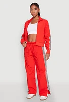 Womens Contrast Trim Mock Neck Track Jacket, Red, Size S