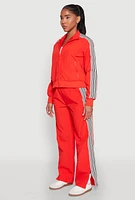 Womens Contrast Trim Mock Neck Track Jacket, Red, Size S