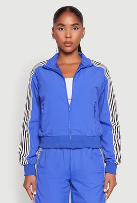 Womens Contrast Trim Mock Neck Track Jacket, Blue,