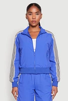Womens Contrast Trim Mock Neck Track Jacket, Blue,