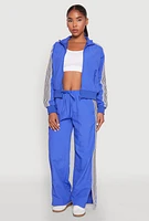 Womens Contrast Trim Mock Neck Track Jacket, Blue,