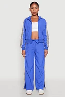 Womens Contrast Trim Mock Neck Track Jacket, Blue,