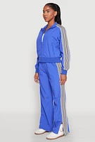 Womens Contrast Trim Mock Neck Track Jacket, Blue,