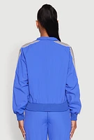 Womens Contrast Trim Mock Neck Track Jacket, Blue,