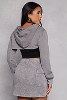 Womens Mineral Wash Hooded Shrug Sweatshirt, Grey,