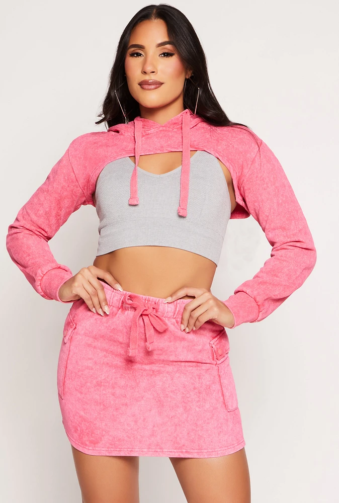 Womens Mineral Wash Hooded Shrug Sweatshirt, Pink, Size M
