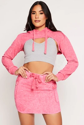 Womens Mineral Wash Hooded Shrug Sweatshirt, Pink, Size M