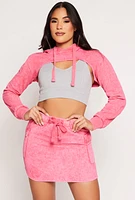 Womens Mineral Wash Hooded Shrug Sweatshirt, Pink, Size M