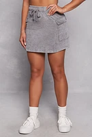 Womens Fleece Cargo Pocket Mini Skirt, Grey, Size XL