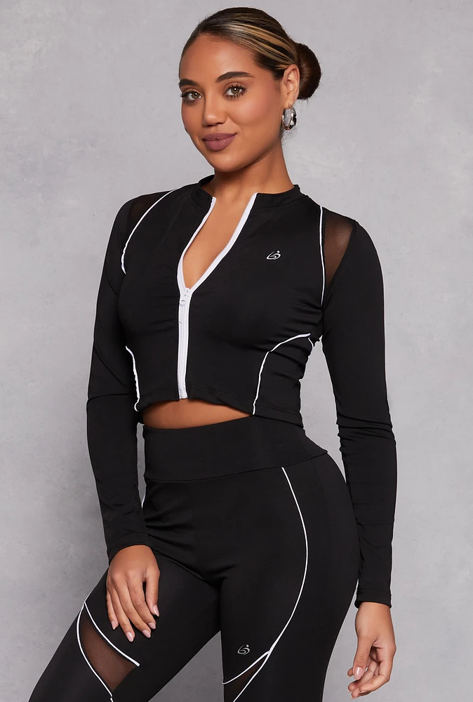 Womens Mesh Detail Contrast Piping Zip Front Track Jacket, Black, Size M