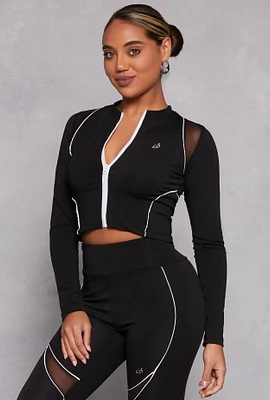 Womens Mesh Detail Contrast Piping Zip Front Track Jacket, Black, Size M