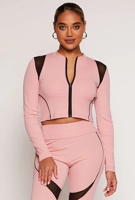 Womens Mesh Detail Contrast Piping Zip Front Track Jacket, Pink, Size S